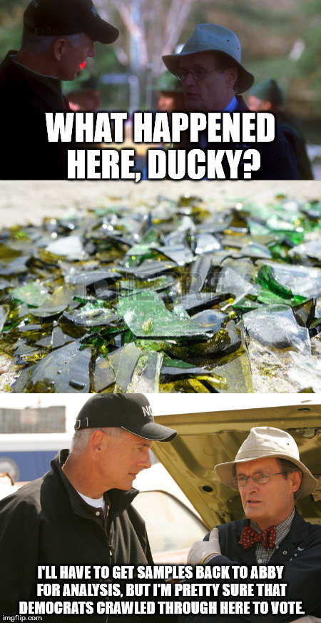 Democrats will crawl over glass to vote | WHAT HAPPENED HERE, DUCKY? I'LL HAVE TO GET SAMPLES BACK TO ABBY FOR ANALYSIS, BUT I'M PRETTY SURE THAT DEMOCRATS CRAWLED THROUGH HERE TO VOTE. | image tagged in democrats,glass | made w/ Imgflip meme maker