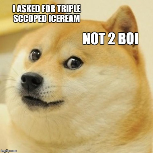 Doge Meme | I ASKED FOR TRIPLE SCCOPED ICEREAM; NOT 2 BOI | image tagged in memes,doge | made w/ Imgflip meme maker