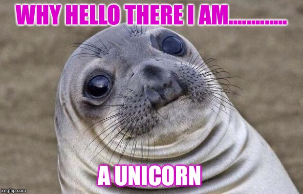 Awkward Moment Sealion Meme | WHY HELLO THERE I AM............. A UNICORN | image tagged in memes,awkward moment sealion | made w/ Imgflip meme maker