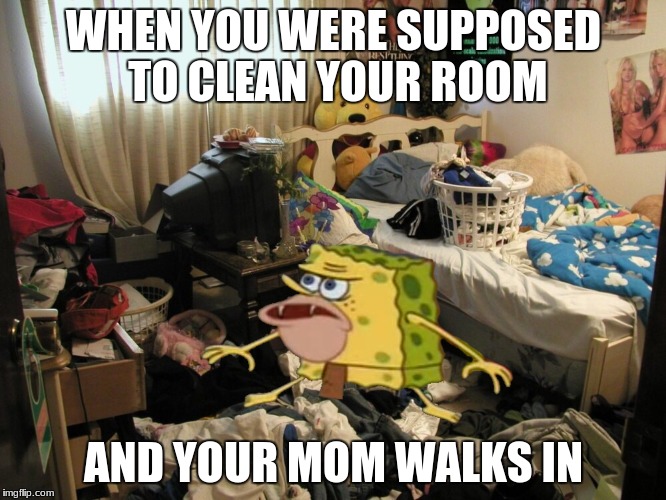 Messy Room | WHEN YOU WERE SUPPOSED TO CLEAN YOUR ROOM; AND YOUR MOM WALKS IN | image tagged in messy room | made w/ Imgflip meme maker