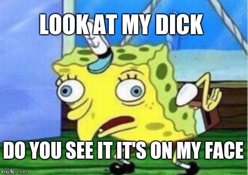 Mocking Spongebob | LOOK AT MY DICK; DO YOU SEE IT IT'S ON MY FACE | image tagged in memes,mocking spongebob | made w/ Imgflip meme maker