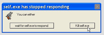Self.exe has stopped working | image tagged in kill yourself,error,windows xp | made w/ Imgflip meme maker