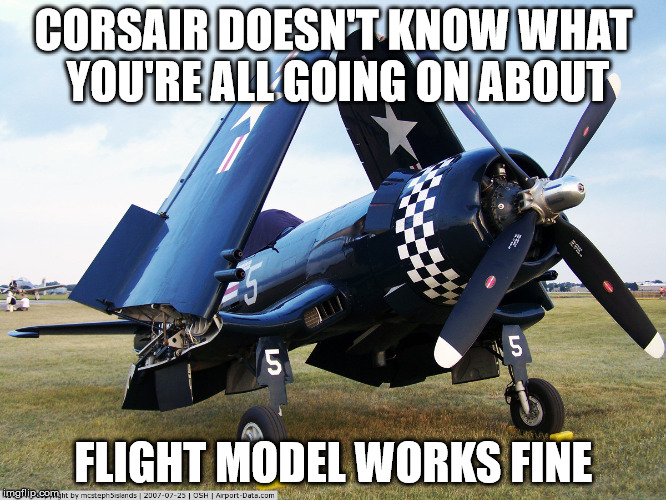 CORSAIR DOESN'T KNOW WHAT YOU'RE ALL GOING ON ABOUT; FLIGHT MODEL WORKS FINE | made w/ Imgflip meme maker