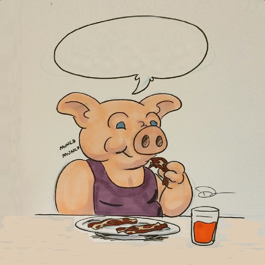 Pig Eating Bacon Cartoon Blank Meme Template