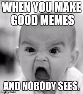 Angry Baby Meme | WHEN YOU MAKE GOOD MEMES; AND NOBODY SEES. | image tagged in memes,angry baby | made w/ Imgflip meme maker