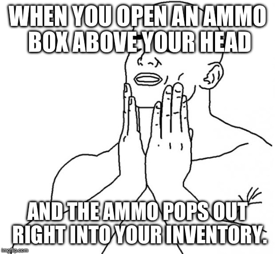 Feels Good Man | WHEN YOU OPEN AN AMMO BOX ABOVE YOUR HEAD; AND THE AMMO POPS OUT RIGHT INTO YOUR INVENTORY. | image tagged in feels good man | made w/ Imgflip meme maker