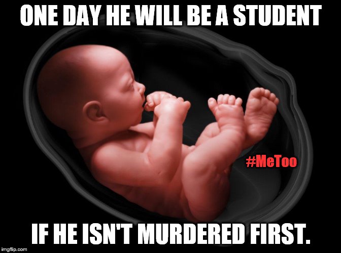 HARD TRUTHS! | ONE DAY HE WILL BE A STUDENT; #MeToo; IF HE ISN'T MURDERED FIRST. | image tagged in baby in womb | made w/ Imgflip meme maker