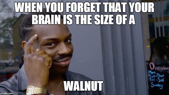 Roll Safe Think About It Meme | WHEN YOU FORGET THAT YOUR BRAIN IS THE SIZE OF A; WALNUT | image tagged in memes,roll safe think about it | made w/ Imgflip meme maker