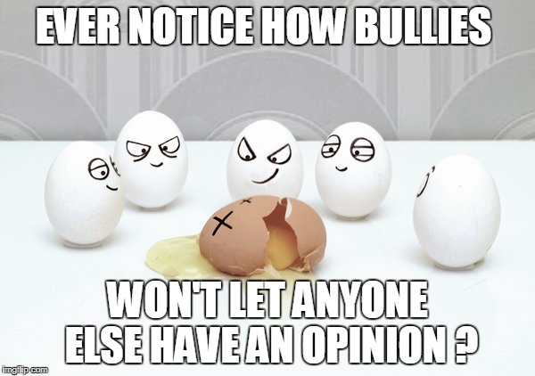 Bullying | EVER NOTICE HOW BULLIES; WON'T LET ANYONE ELSE HAVE AN OPINION ? | image tagged in bullying | made w/ Imgflip meme maker