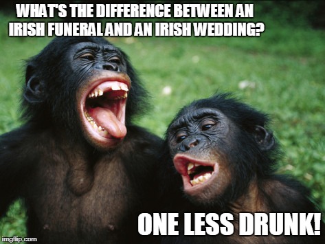 They Love To Party! | WHAT'S THE DIFFERENCE BETWEEN AN IRISH FUNERAL AND AN IRISH WEDDING? ONE LESS DRUNK! | image tagged in irish,drinking,fun | made w/ Imgflip meme maker