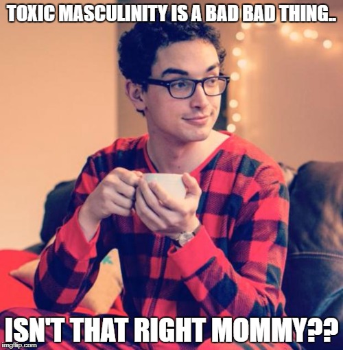Pajama Boy | TOXIC MASCULINITY IS A BAD BAD THING.. ISN'T THAT RIGHT MOMMY?? | image tagged in pajama boy | made w/ Imgflip meme maker