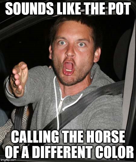 SOUNDS LIKE THE POT CALLING THE HORSE OF A DIFFERENT COLOR | made w/ Imgflip meme maker