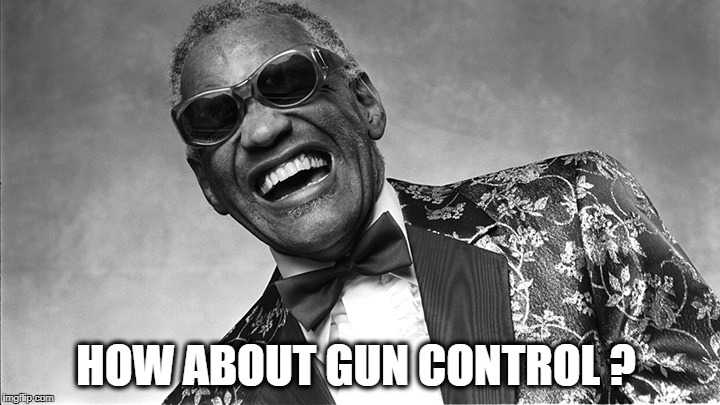 Ray Charles | HOW ABOUT GUN CONTROL ? | image tagged in ray charles | made w/ Imgflip meme maker