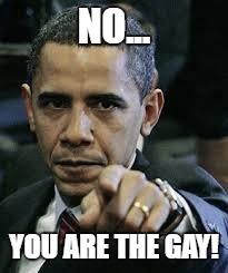 Barack Obama | NO... YOU ARE THE GAY! | image tagged in barack obama | made w/ Imgflip meme maker