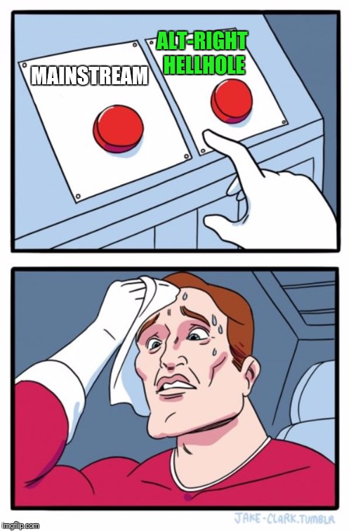 Two Buttons Meme | MAINSTREAM ALT-RIGHT HELLHOLE | image tagged in memes,two buttons | made w/ Imgflip meme maker