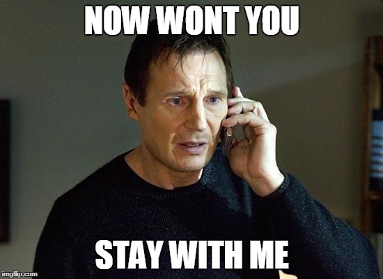 Liam Neeson Taken 2 Meme | NOW WONT YOU; STAY WITH ME | image tagged in memes,liam neeson taken 2 | made w/ Imgflip meme maker