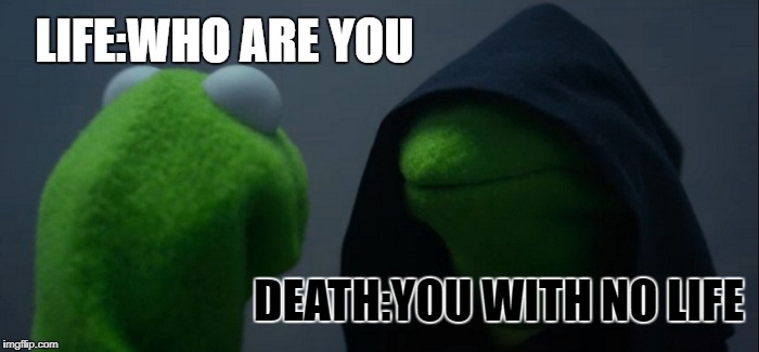 Evil Kermit Meme | LIFE:WHO ARE YOU; DEATH:YOU WITH NO LIFE | image tagged in memes,evil kermit | made w/ Imgflip meme maker