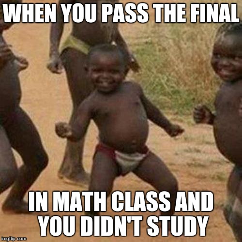 Third World Success Kid Meme | WHEN YOU PASS THE FINAL; IN MATH CLASS AND YOU DIDN'T STUDY | image tagged in memes,third world success kid | made w/ Imgflip meme maker