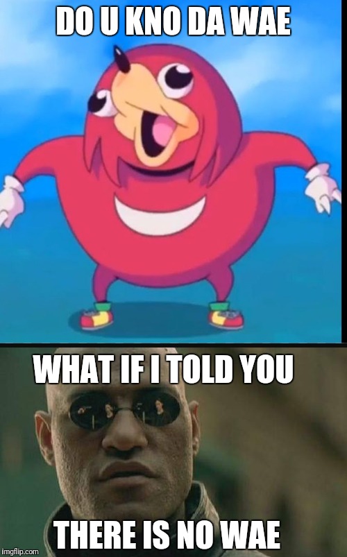 No wae | DO U KNO DA WAE; WHAT IF I TOLD YOU; THERE IS NO WAE | image tagged in memes,do you know the way,matrix morpheus,funny,idk what to tag,stop reading the tags | made w/ Imgflip meme maker