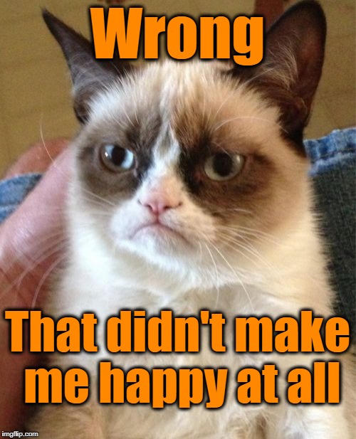 Grumpy Cat Meme | Wrong That didn't make me happy at all | image tagged in memes,grumpy cat | made w/ Imgflip meme maker