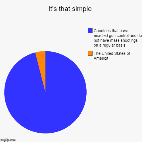 Gun Control, by the numbers. | It's that simple | The United States of America, Countries that have enacted gun control and do not have mass shootings on a regular basis | image tagged in funny,pie charts,gun control,gun laws,mass shooting | made w/ Imgflip chart maker