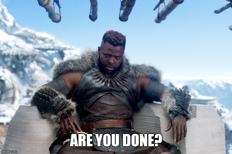 ARE DONE? | ARE YOU DONE? | image tagged in black panther | made w/ Imgflip meme maker