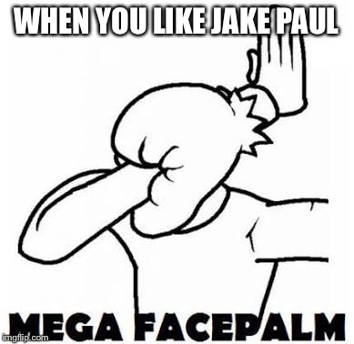 If this is you, your dumb | WHEN YOU LIKE JAKE PAUL | image tagged in jake paul,memes,facepalm | made w/ Imgflip meme maker