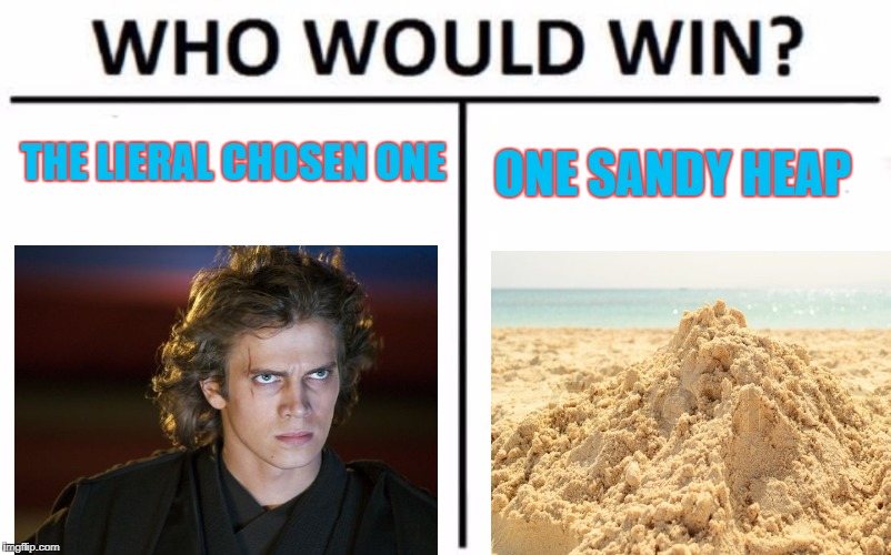 I Am In Favor of Sand | THE LIERAL CHOSEN ONE; ONE SANDY HEAP | image tagged in scared,of sand | made w/ Imgflip meme maker