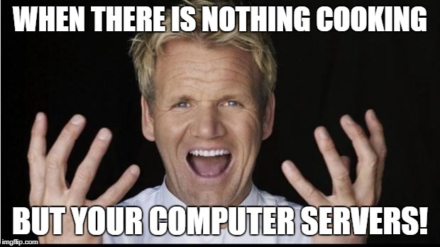 Gordon Ramsey Yelling | WHEN THERE IS NOTHING COOKING; BUT YOUR COMPUTER SERVERS! | image tagged in gordon ramsey yelling | made w/ Imgflip meme maker