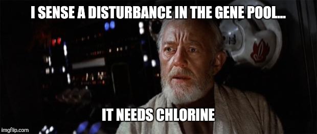 Obi-Wan disturbance force | I SENSE A DISTURBANCE IN THE GENE POOL... IT NEEDS CHLORINE | image tagged in obi-wan disturbance force | made w/ Imgflip meme maker
