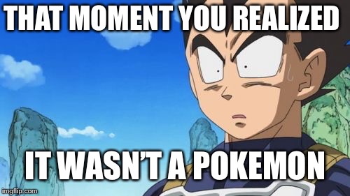 Surprized Vegeta | THAT MOMENT YOU REALIZED; IT WASN’T A POKEMON | image tagged in memes,surprized vegeta | made w/ Imgflip meme maker
