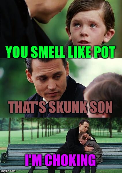 Finding Neverland Meme | YOU SMELL LIKE POT THAT'S SKUNK SON I'M CHOKING | image tagged in memes,finding neverland | made w/ Imgflip meme maker