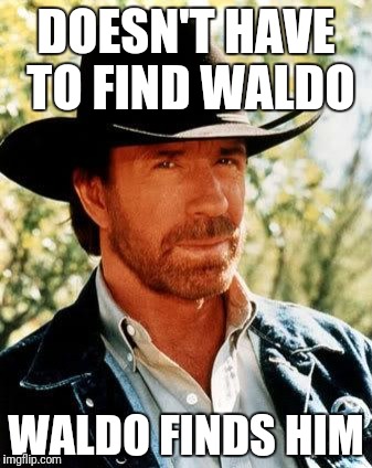 Chuck Norris | DOESN'T HAVE TO FIND WALDO; WALDO FINDS HIM | image tagged in memes,chuck norris | made w/ Imgflip meme maker
