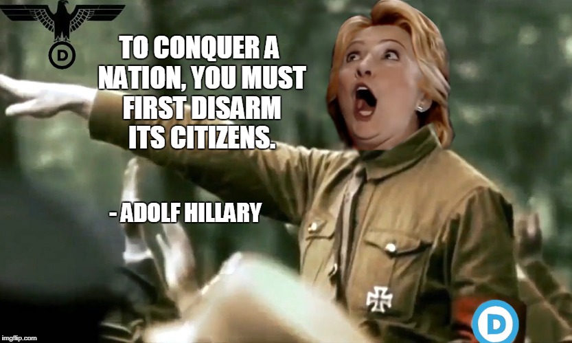 People Never Learn From History | TO CONQUER A NATION, YOU MUST FIRST DISARM ITS CITIZENS. - ADOLF HILLARY | image tagged in funny,hitler,hillary,gun control | made w/ Imgflip meme maker