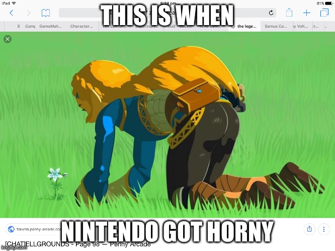 Year of Hornyness. | THIS IS WHEN; NINTENDO GOT HORNY | image tagged in horny,nintendo,nintendo switch,the legend of zelda,the legend of zelda breath of the wild,thicc ass | made w/ Imgflip meme maker