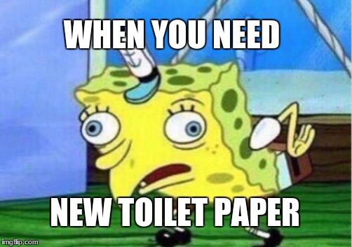 Mocking Spongebob Meme | WHEN YOU NEED; NEW TOILET PAPER | image tagged in memes,mocking spongebob | made w/ Imgflip meme maker