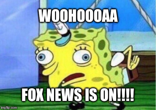 Mocking Spongebob Meme | WOOHOOOAA FOX NEWS IS ON!!!! | image tagged in memes,mocking spongebob | made w/ Imgflip meme maker