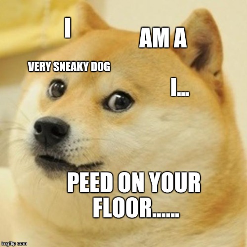 Doge | I; AM A; VERY SNEAKY DOG; I... PEED ON YOUR FLOOR...... | image tagged in memes,doge | made w/ Imgflip meme maker