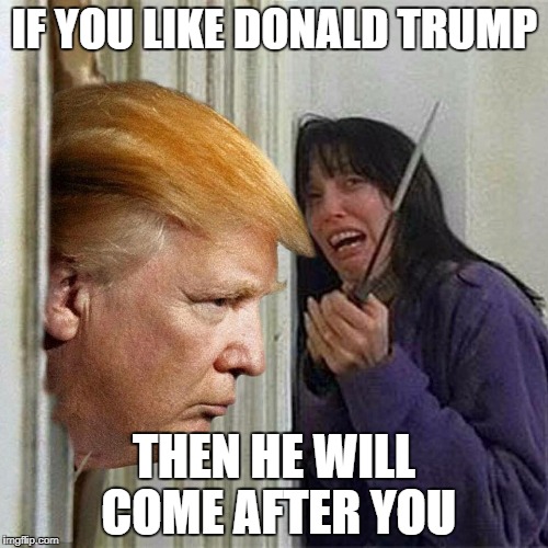 Donald trump here's Donny | IF YOU LIKE DONALD TRUMP; THEN HE WILL COME AFTER YOU | image tagged in donald trump here's donny | made w/ Imgflip meme maker