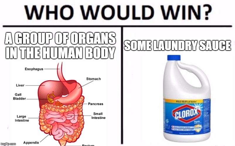 Who Would Win? Meme | A GROUP OF ORGANS IN THE HUMAN BODY; SOME LAUNDRY SAUCE | image tagged in memes,who would win | made w/ Imgflip meme maker