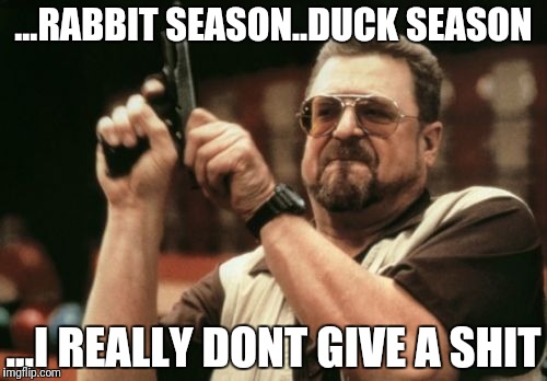 Am I The Only One Around Here | ...RABBIT SEASON..DUCK SEASON; ...I REALLY DONT GIVE A SHIT | image tagged in memes,am i the only one around here | made w/ Imgflip meme maker