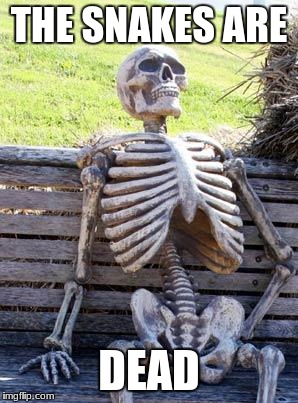 Waiting Skeleton Meme | THE SNAKES ARE; DEAD | image tagged in memes,waiting skeleton | made w/ Imgflip meme maker
