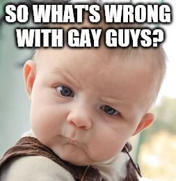 Skeptical Baby Meme | SO WHAT'S WRONG WITH GAY GUYS? | image tagged in memes,skeptical baby | made w/ Imgflip meme maker