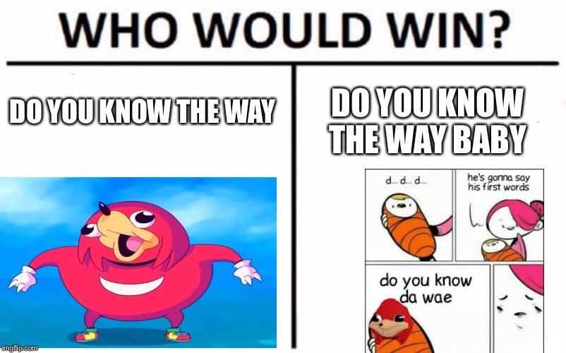 Do you know the way  | DO YOU KNOW THE WAY; DO YOU KNOW THE WAY BABY | image tagged in memes,who would win | made w/ Imgflip meme maker