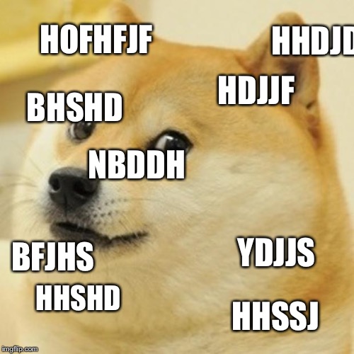 Doge | HHDJD; HOFHFJF; BHSHD; HDJJF; NBDDH; BFJHS; YDJJS; HHSHD; HHSSJ | image tagged in memes,doge | made w/ Imgflip meme maker