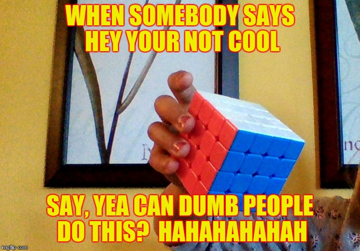 WHEN SOMEBODY SAYS HEY YOUR NOT COOL; SAY, YEA CAN DUMB PEOPLE DO THIS?  HAHAHAHAHAH | image tagged in dumb meme | made w/ Imgflip meme maker