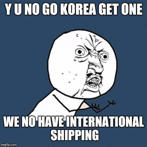 Y U No Meme | Y U NO GO KOREA GET ONE WE NO HAVE INTERNATIONAL SHIPPING | image tagged in memes,y u no | made w/ Imgflip meme maker