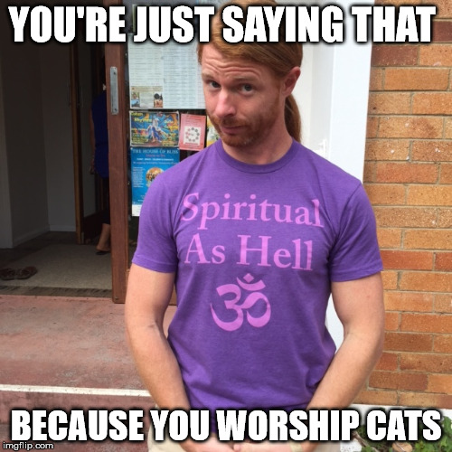 JP Sears. The Spiritual Guy | YOU'RE JUST SAYING THAT; BECAUSE YOU WORSHIP CATS | image tagged in jp sears the spiritual guy | made w/ Imgflip meme maker