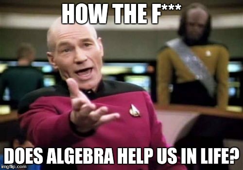 Picard Wtf Meme | HOW THE F***; DOES ALGEBRA HELP US IN LIFE? | image tagged in memes,picard wtf | made w/ Imgflip meme maker