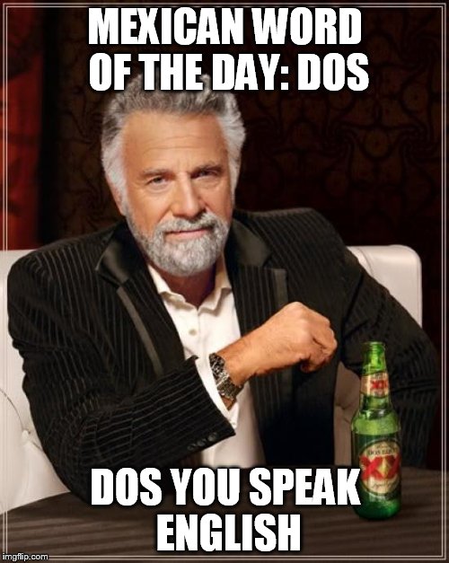 The Most Interesting Man In The World Meme | MEXICAN WORD OF THE DAY: DOS DOS YOU SPEAK ENGLISH | image tagged in memes,the most interesting man in the world | made w/ Imgflip meme maker